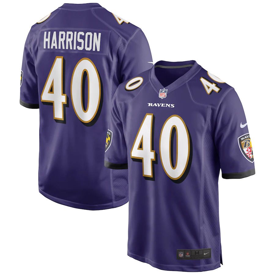 Men Baltimore Ravens #40 Malik Harrison Nike Purple Game NFL Jersey